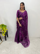 Purple Color Handmade Work Orgazna Silk Saree